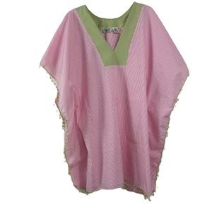 ElleO pink & green seersucker tunic top or beach coverup XS/S